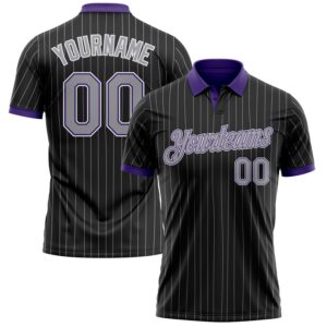 Custom Black Gray Pinstripe Purple-White Performance Polo Shirt