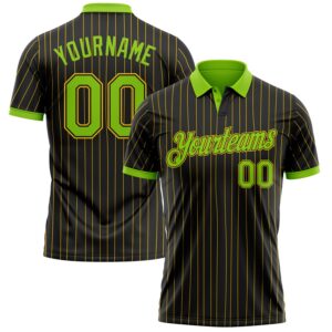Custom Black Yellow Pinstripe-Neon Green Performance Polo Shirt